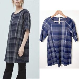 NWOT Mango Blue Check Short Sleeves Shift Dress